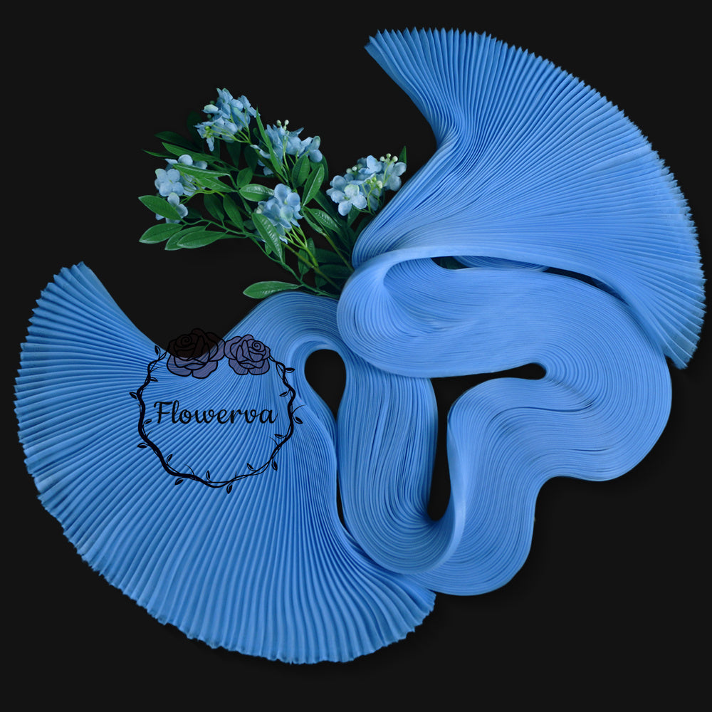 Flowerva Sky Blue Soft Silk Wrinkled Organza Wedding Styling Decoration Stage Handmade Dress Designer Fabric