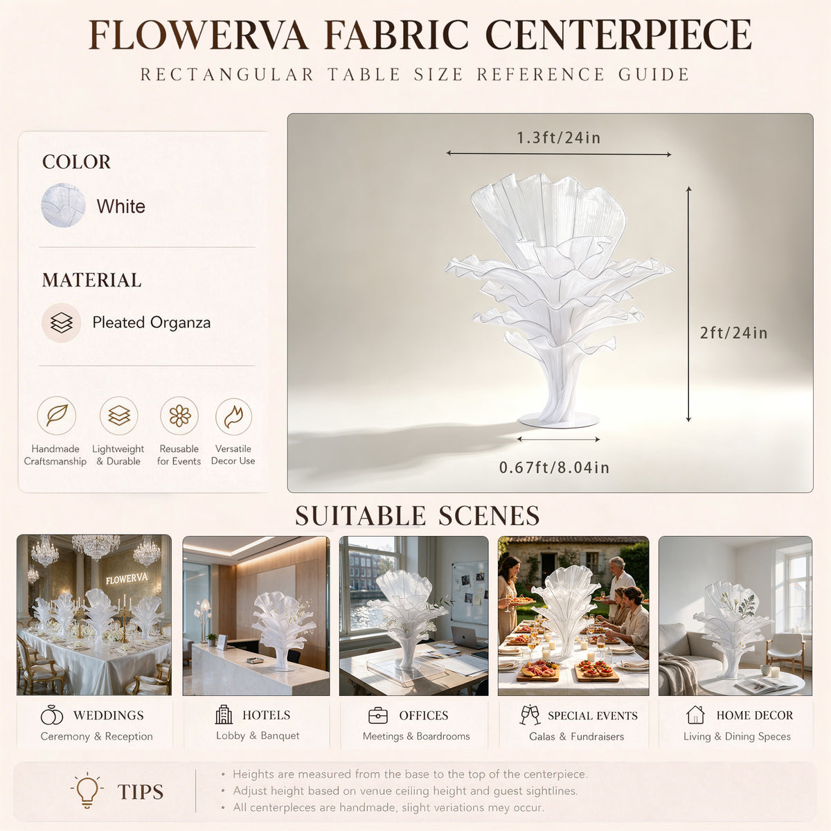 Flowerva Artistic Wedding Table Decorations Pure White