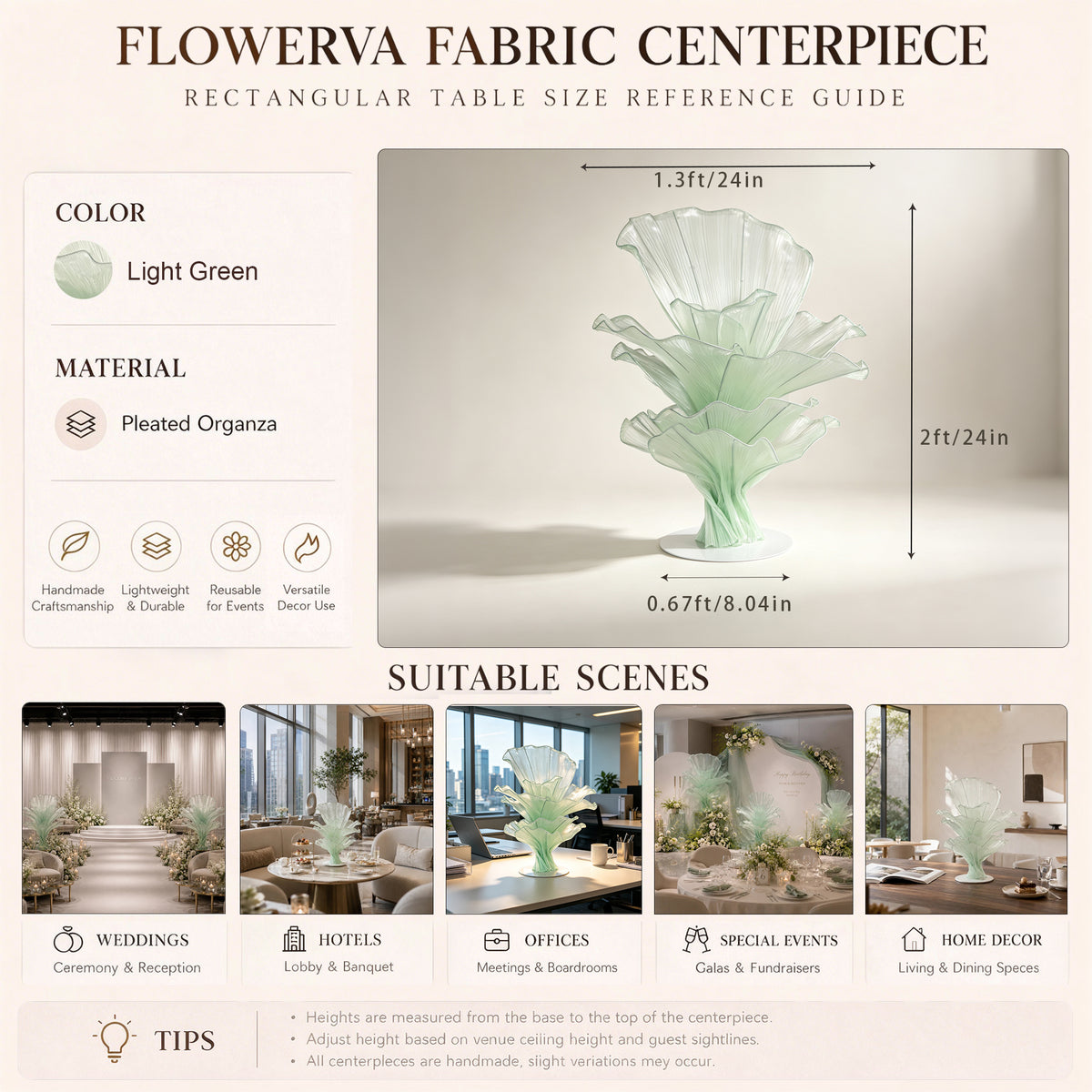 Flowerva Luxury Fabric Floral Centerpieces Handcrafted Wedding & Event Decor