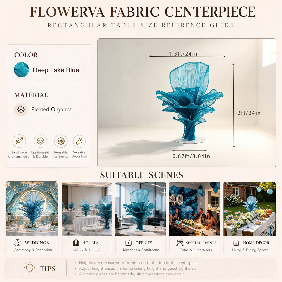Flowerva Luxury Fabric Floral Centerpieces Handcrafted Wedding & Event Decor
