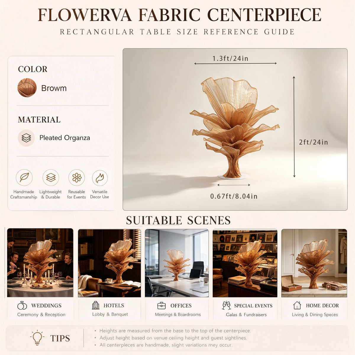 Flowerva Table Flower Wedding Decoration Brown