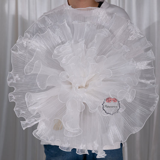 Flowerva White Sheer Ruffled Fluffy Fabric Flower Decor