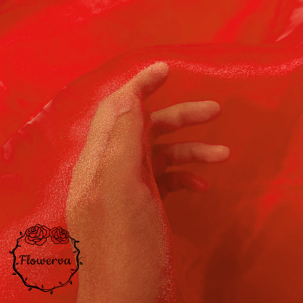 Flowerva Big Red Silk Organza Thin Soft Wedding Decoration Dress Design Fabric