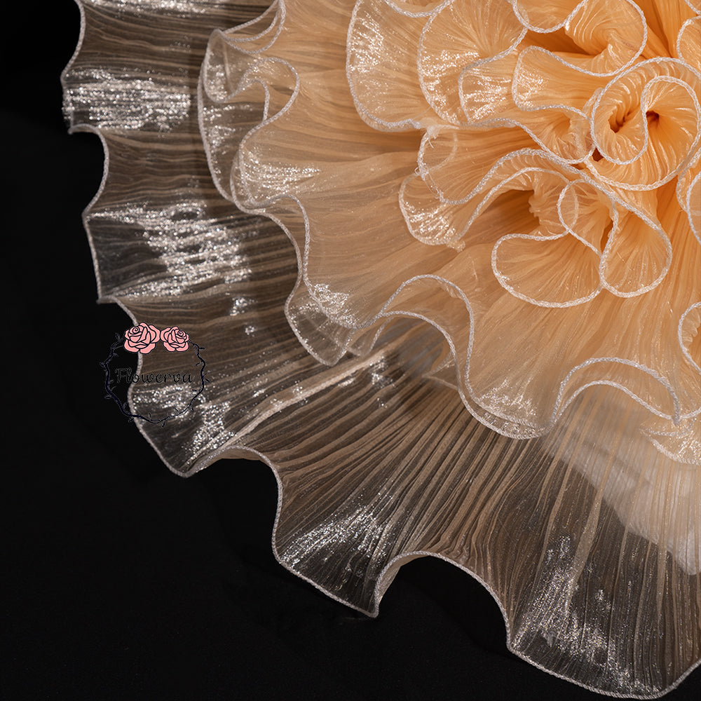 Flowerva Yellow-Skin Shimmer Ruffled Sheer Fabric Bloom Decor