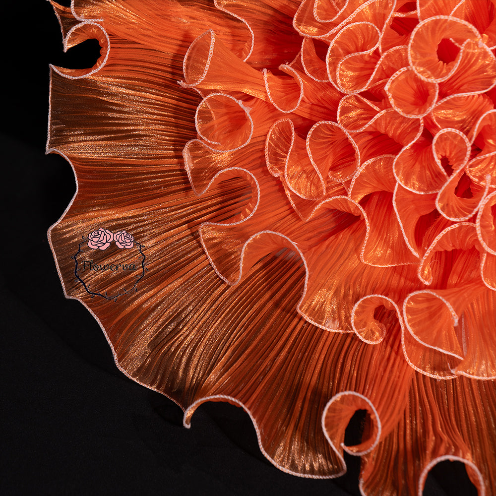 Flowerva Luminous Orange Gradient Ruffled Sheer Fabric Decor Flower