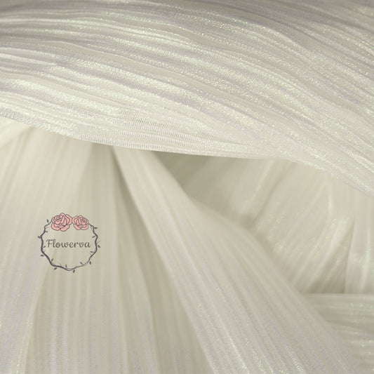 Flowerva Pearlescent White Yarn Texture Wrinkle Luminous Fabric Wedding Style Stage Decoration Floral Fabric