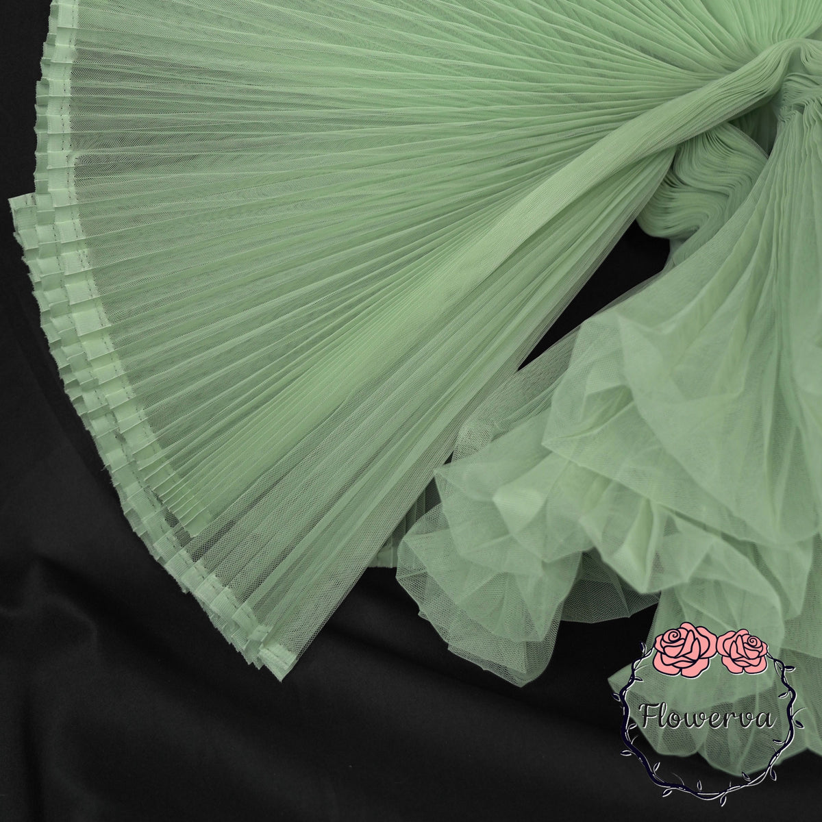 Grand tissu froissé en organza plissé vert clair 6324