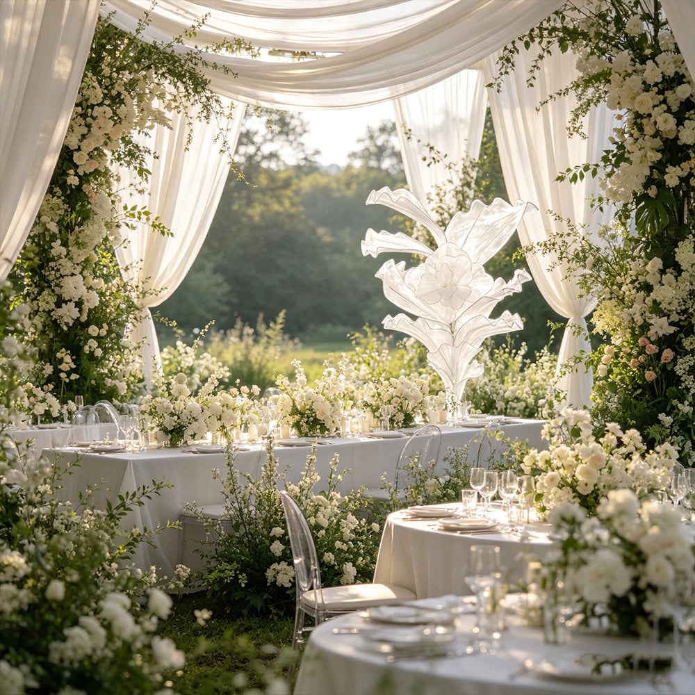 Flowerva White Serenity Floral Heart Sheer Texture Table Flower