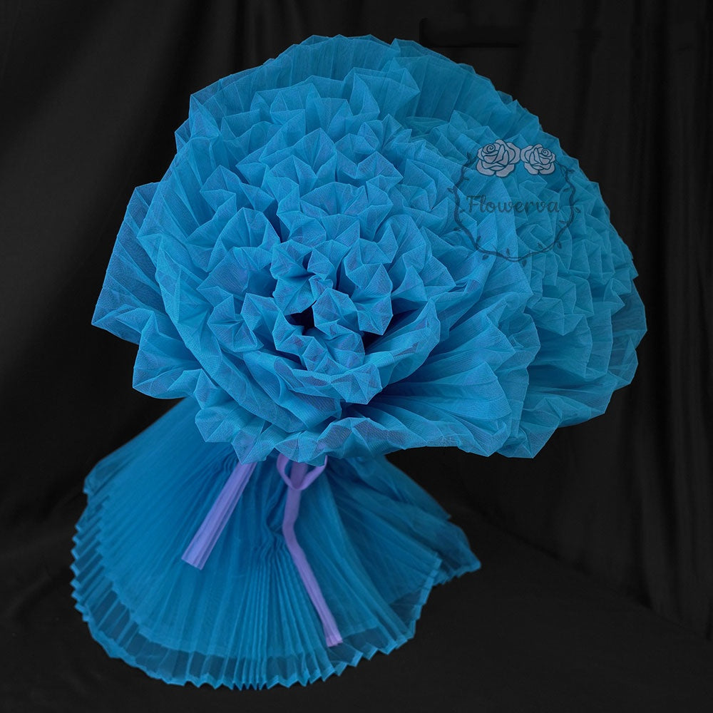 Tissu froissé en organza plissé bleu lac 6324