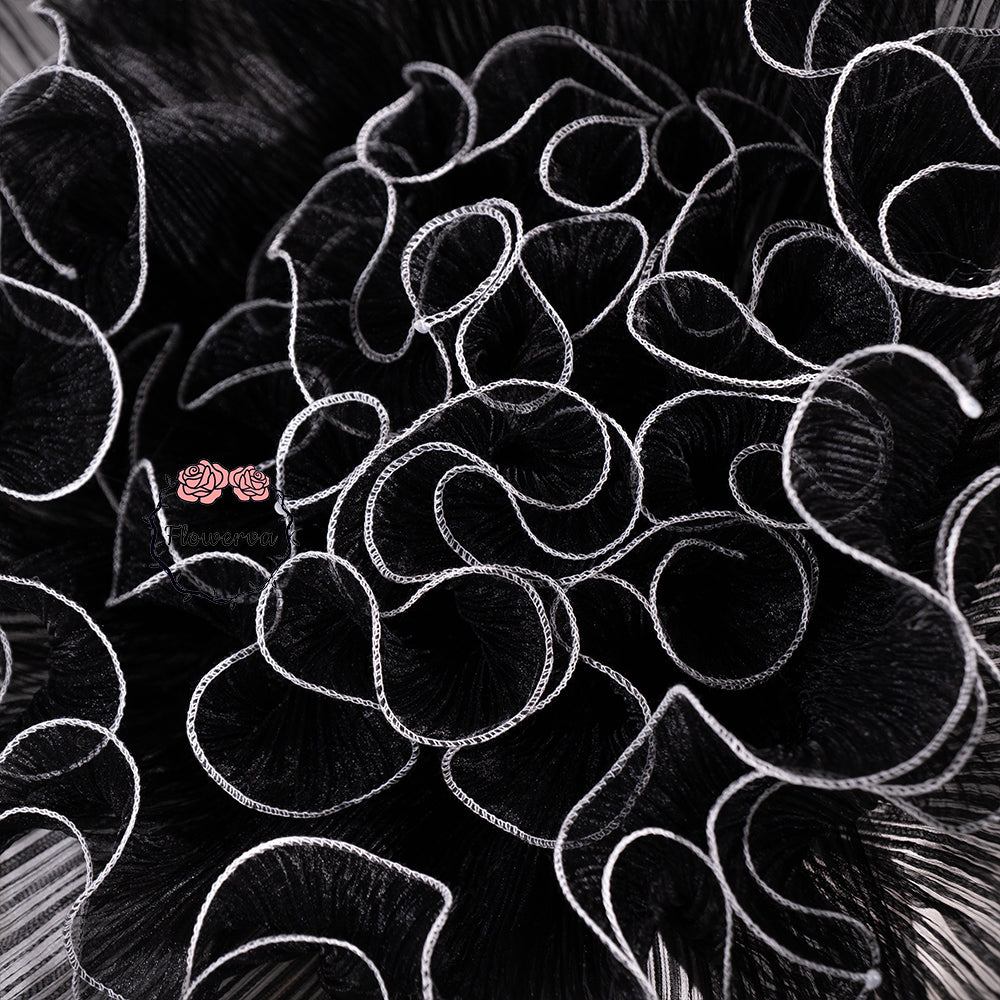 Flowerva Black Sheer Fabric Decor Flower with Silver Stitched Trim