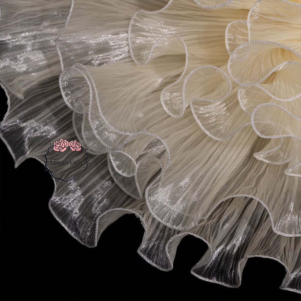 Flowerva Champagne Translucent Ruffled Shimmer Fabric Flower Decor