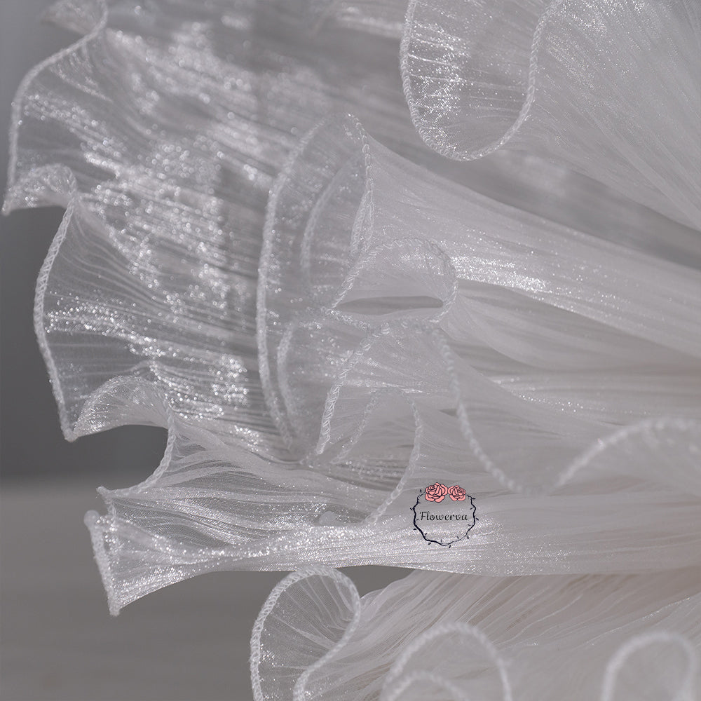 Flowerva White Sheer Ruffled Fluffy Fabric Flower Decor