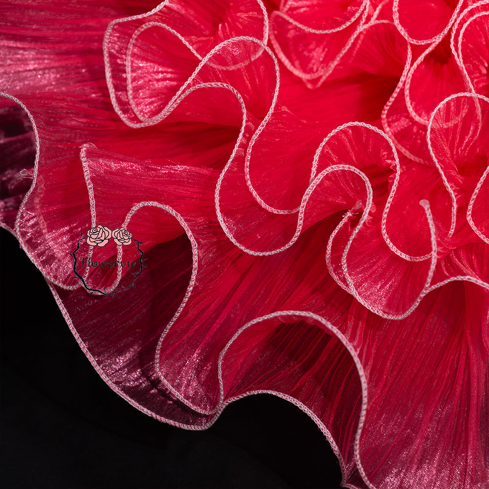 Flowerva Vibrant Magenta Gradient Translucent Ruffled Fabric Flower Decor