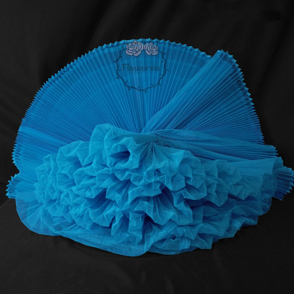 Tissu froissé en organza plissé bleu lac 6324