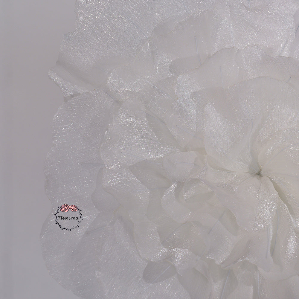 Flowerva Silvery-White Shimmer Ruffled Fabric Flower