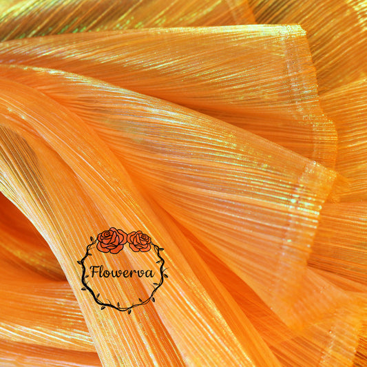 Flowerva Orange Mermaid Texture Pleated Organza Wedding Decoration Dress Design Fabric