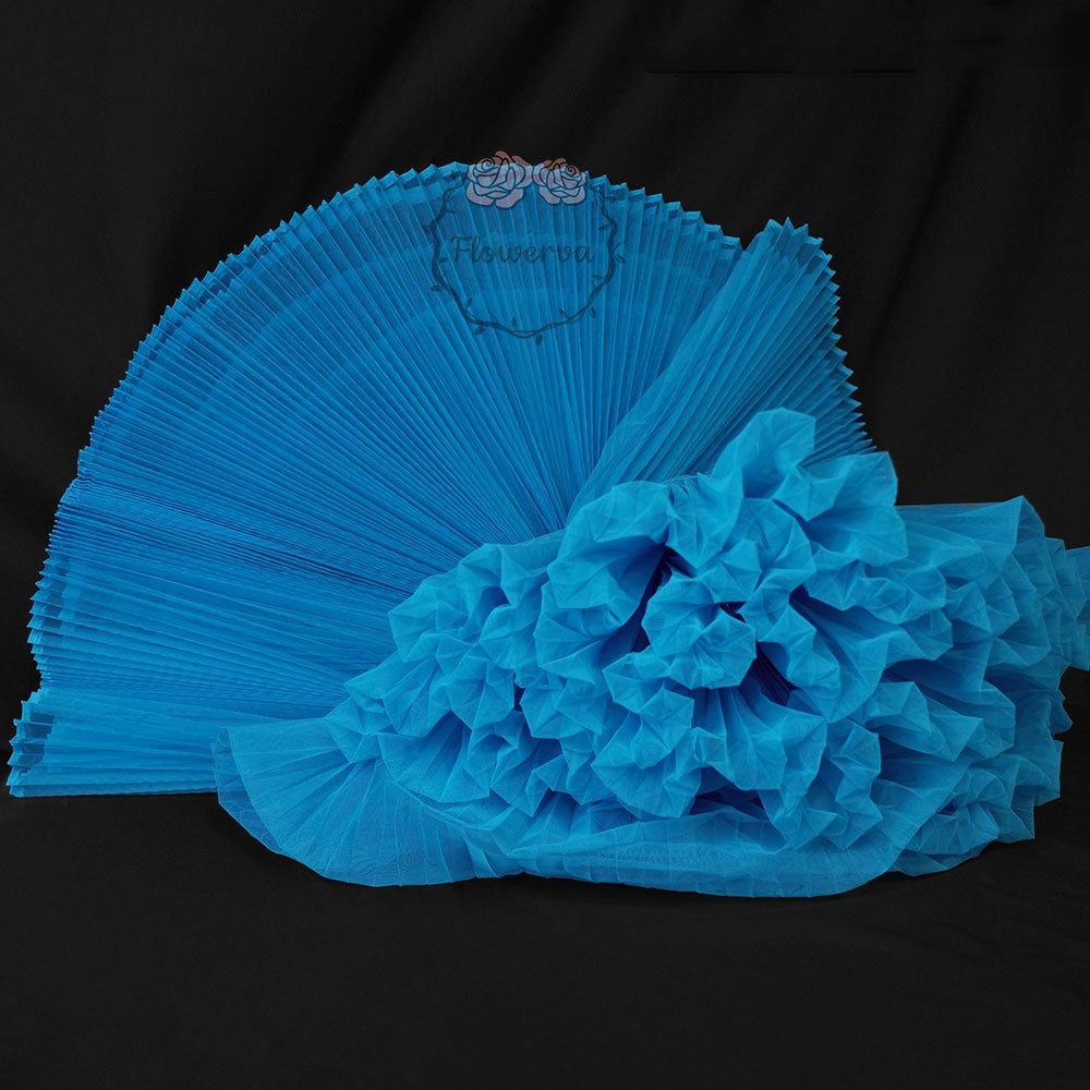 Tissu froissé en organza plissé bleu lac 6324