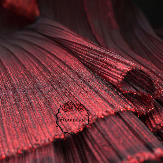 Flowerva Obsidian Red Metal Pearl Yarn Texture Wrinkle Fabric Wedding Style Stage Decoration Floral Fabric