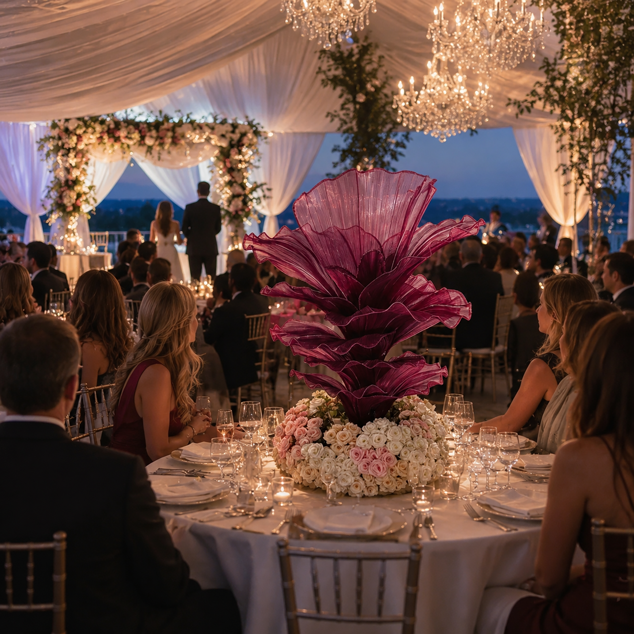 Flowerva Wine red Table Flower Wedding Decoration (With Base)