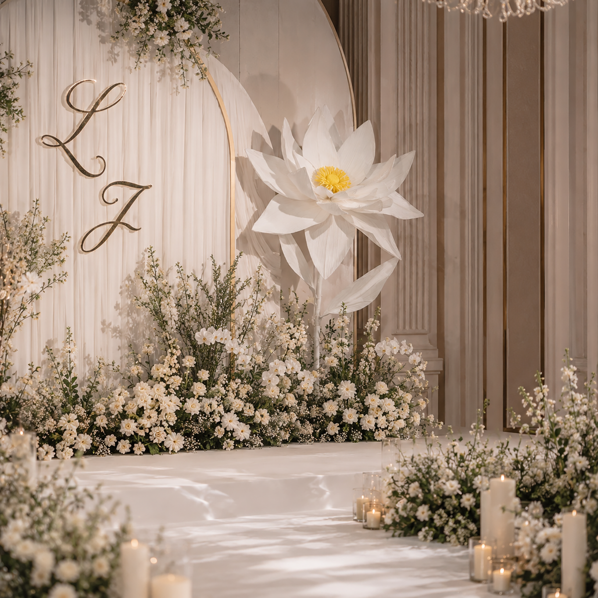 Flowerva Giant White Standing Lotus Floor Floral Decor
