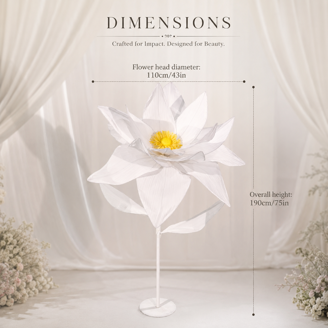 Flowerva Giant White Standing Lotus Floor Floral Decor