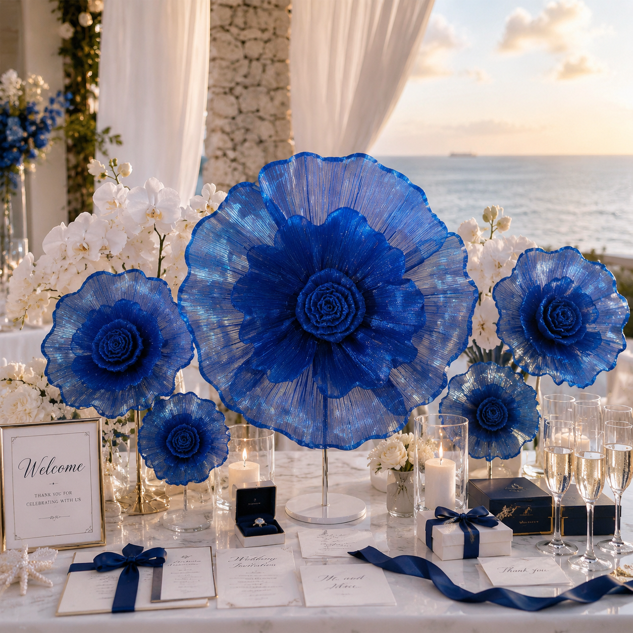 Flowerva Giant Tulle Flower Centerpiece Wedding Decor Blue Enchantress