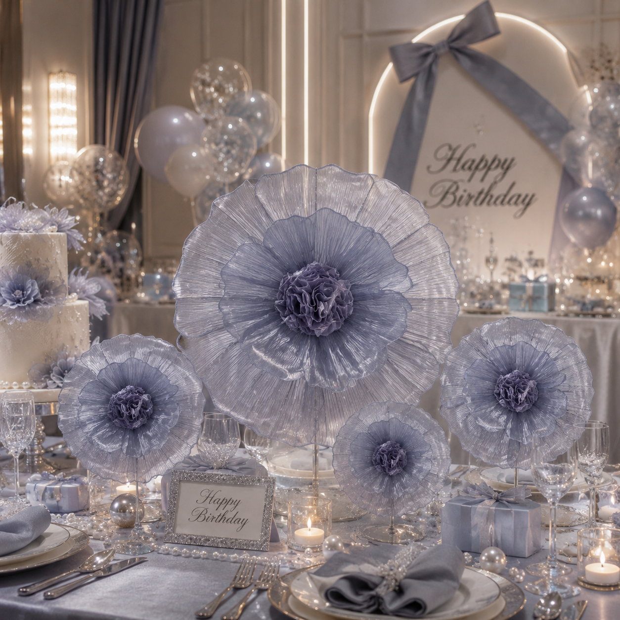Flowerva Giant Tulle Flower Centerpiece Wedding Decor Grayish Purple