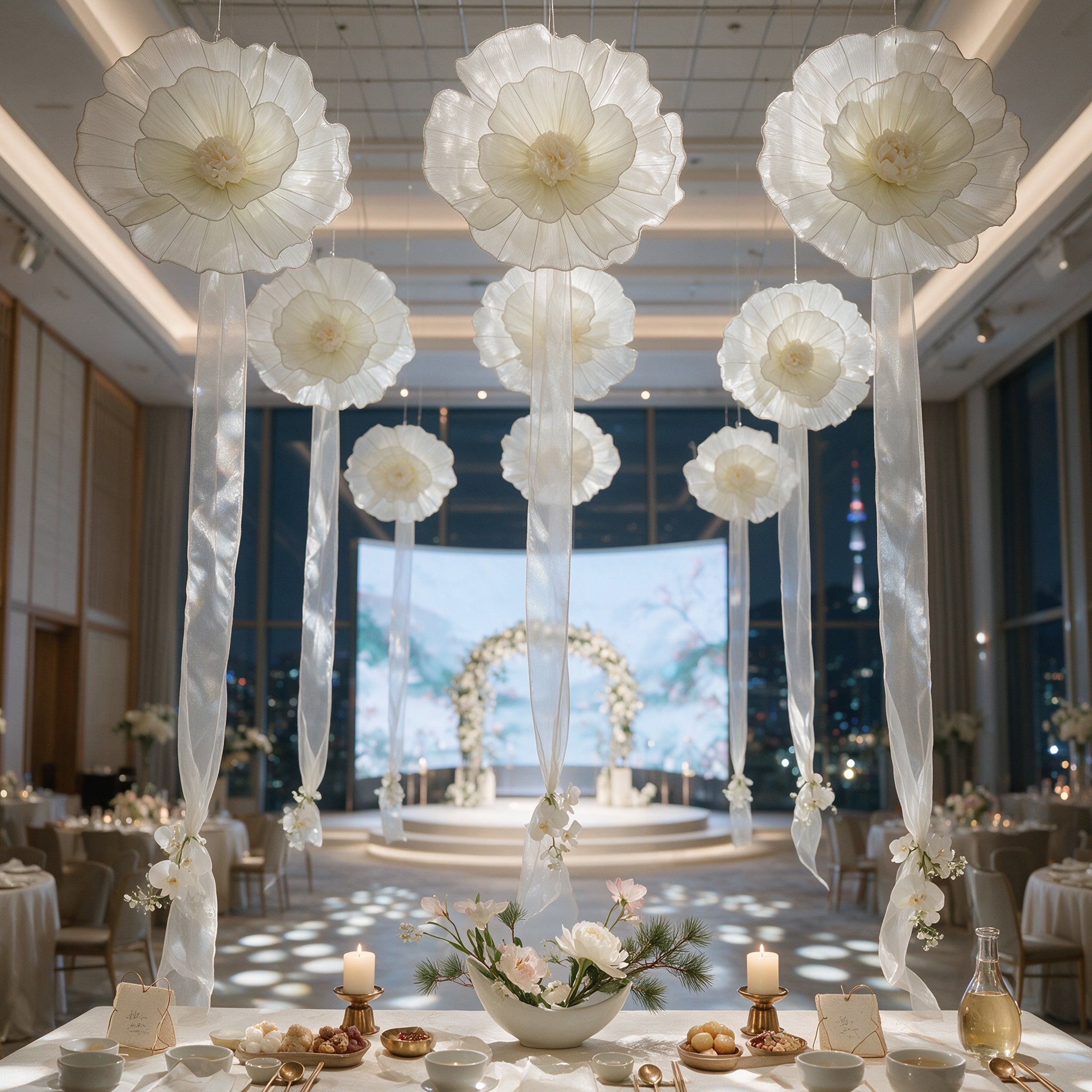 Flowerva Giant Tulle Flower Centerpiece Wedding Decor Champagne
