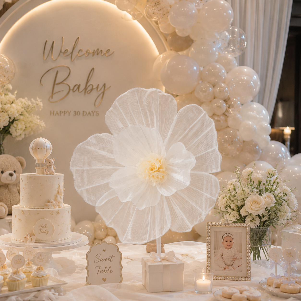 Flowerva Giant Tulle Flower Centerpiece Wedding Decor Ivory