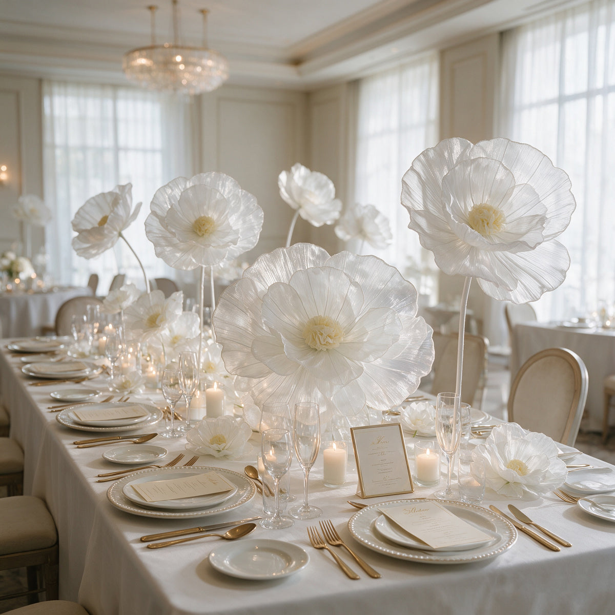 Flowerva Giant Tulle Flower Centerpiece Wedding Decor Ivory