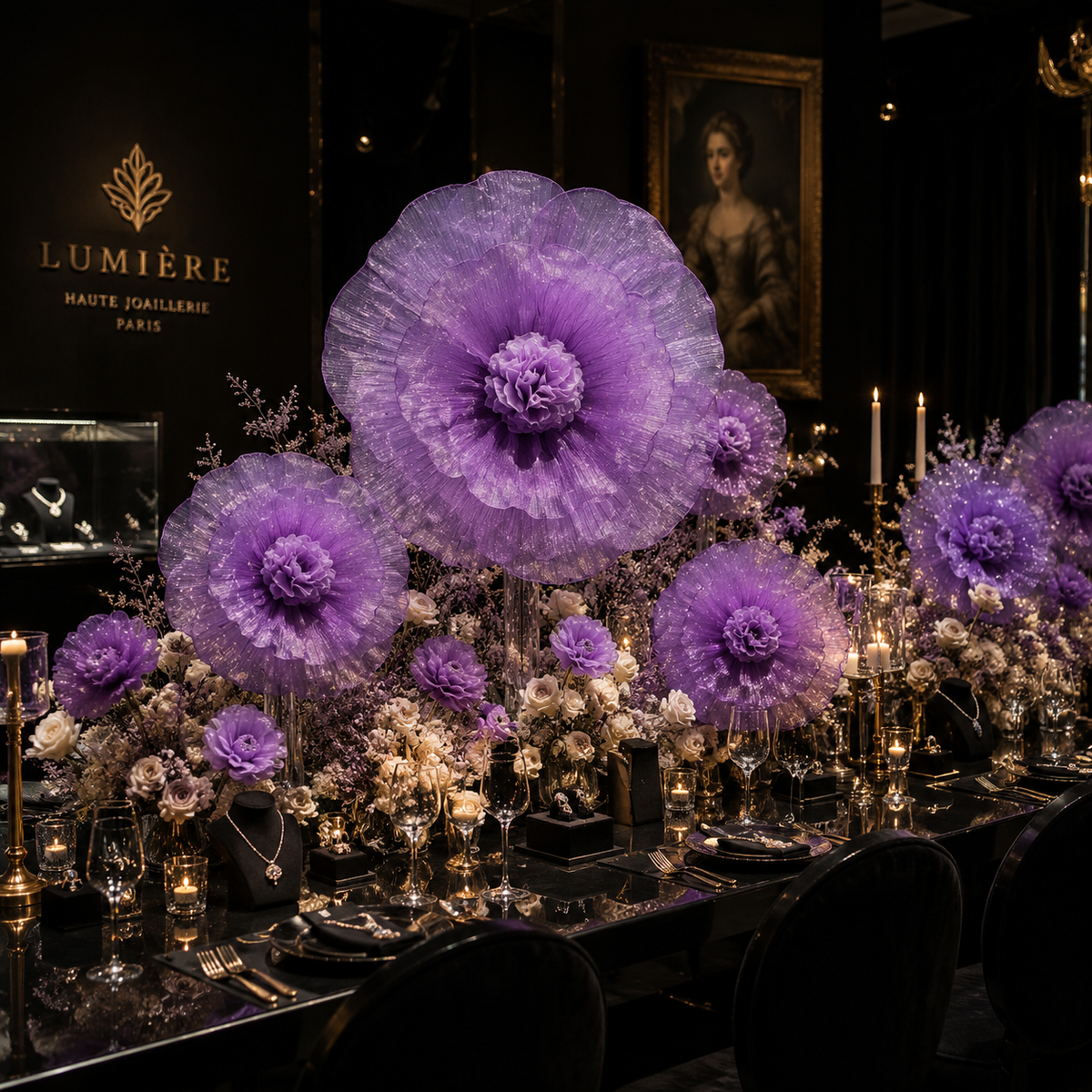 Flowerva Giant Tulle Flower Centerpiece Wedding Decor Pearl Purple