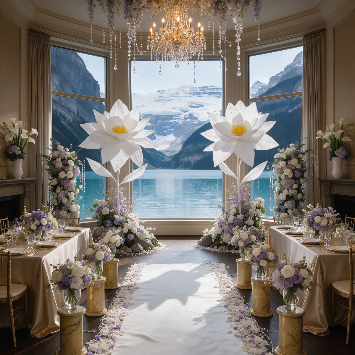 Flowerva Giant White Standing Lotus Floor Floral Decor