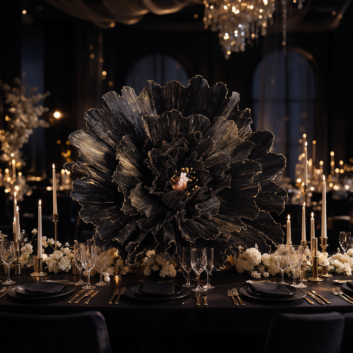 Flowerva Gilded Shadow Fabric Flower | Luxury Wedding Statement Floral & Event Decor