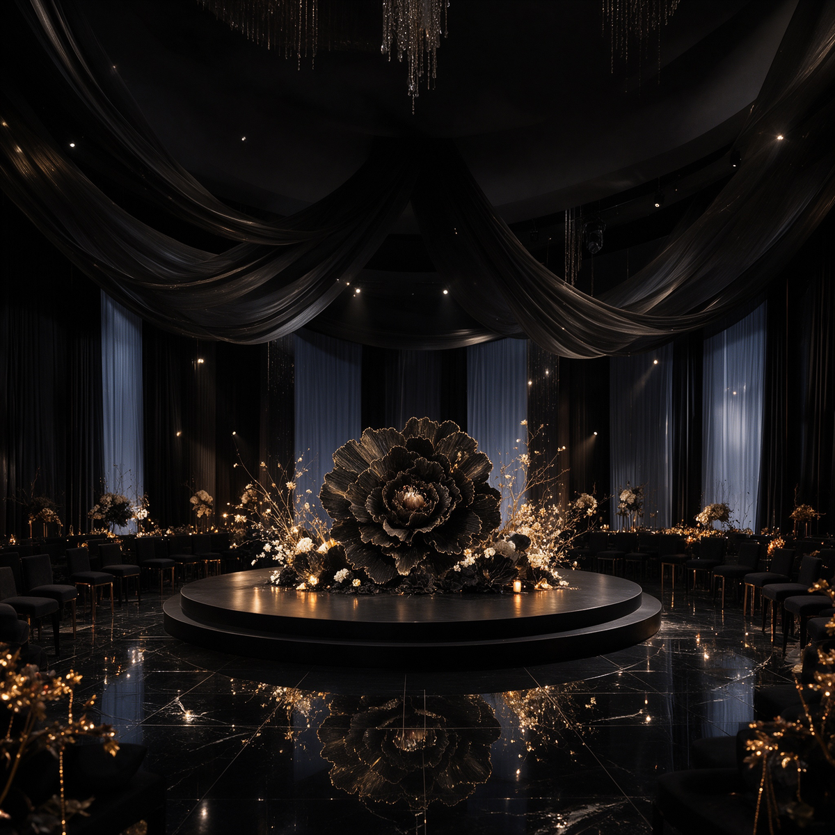 Flowerva Gilded Shadow Fabric Flower | Luxury Wedding Statement Floral & Event Decor