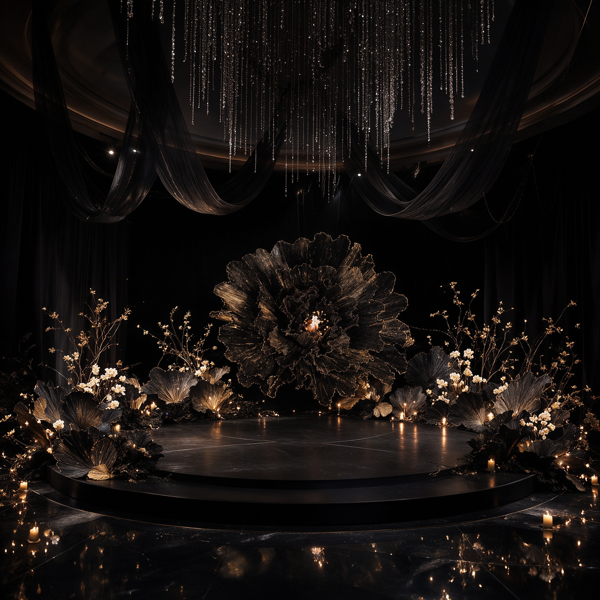 Flowerva Gilded Shadow Fabric Flower | Luxury Wedding Statement Floral & Event Decor