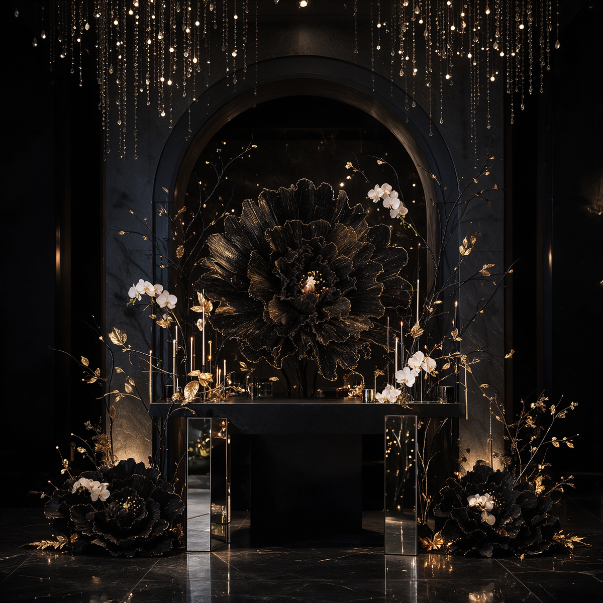 Flowerva Gilded Shadow Fabric Flower | Luxury Wedding Statement Floral & Event Decor