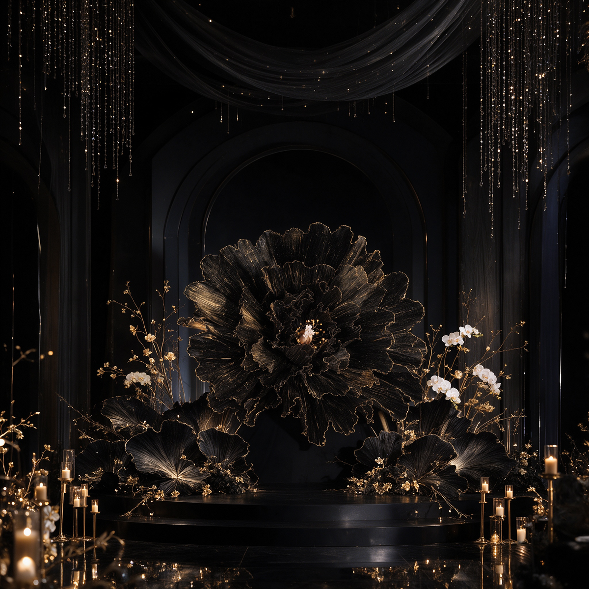 Flowerva Gilded Shadow Fabric Flower | Luxury Wedding Statement Floral & Event Decor