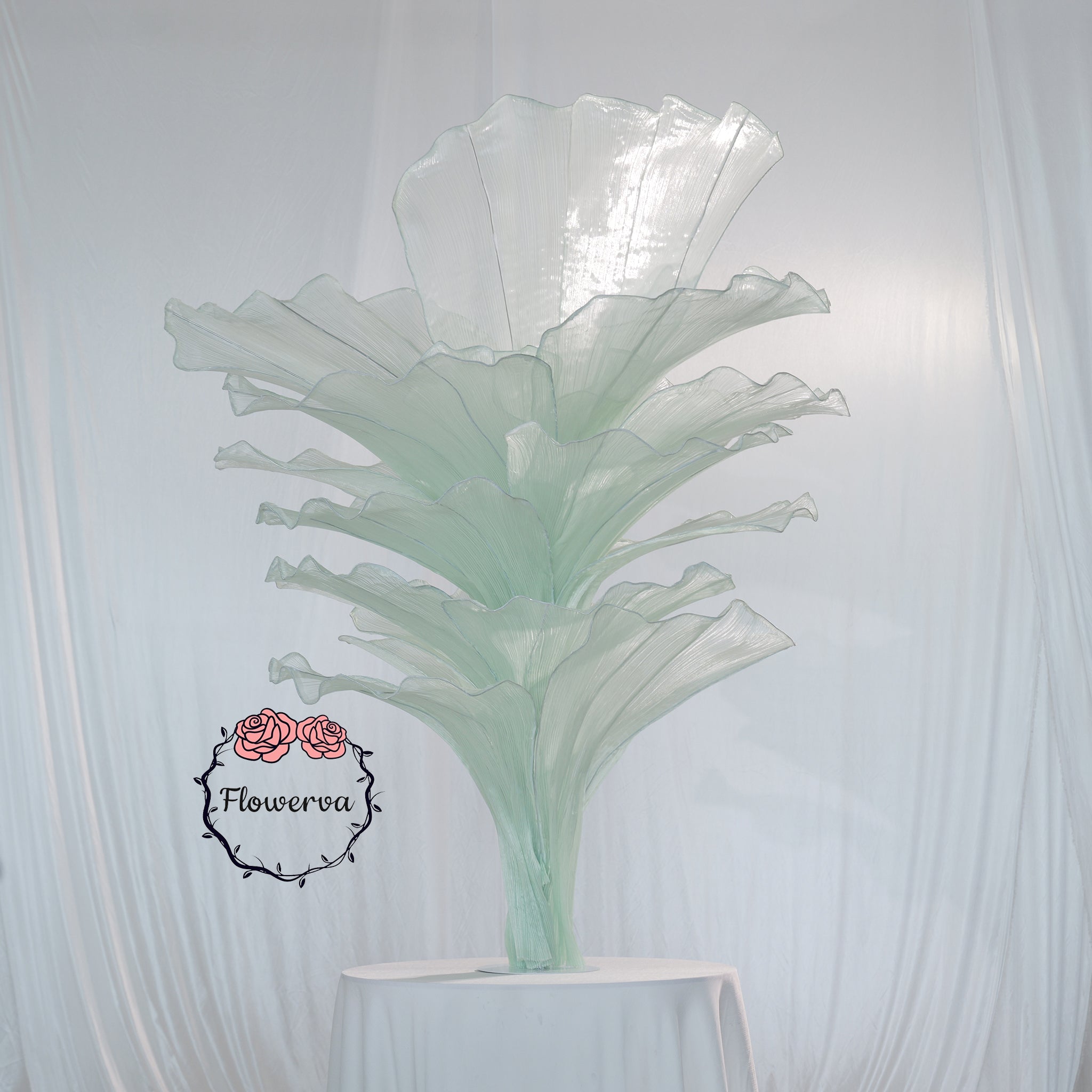 Flowerva Light Green Table Flower Wedding Decoration (With Base)