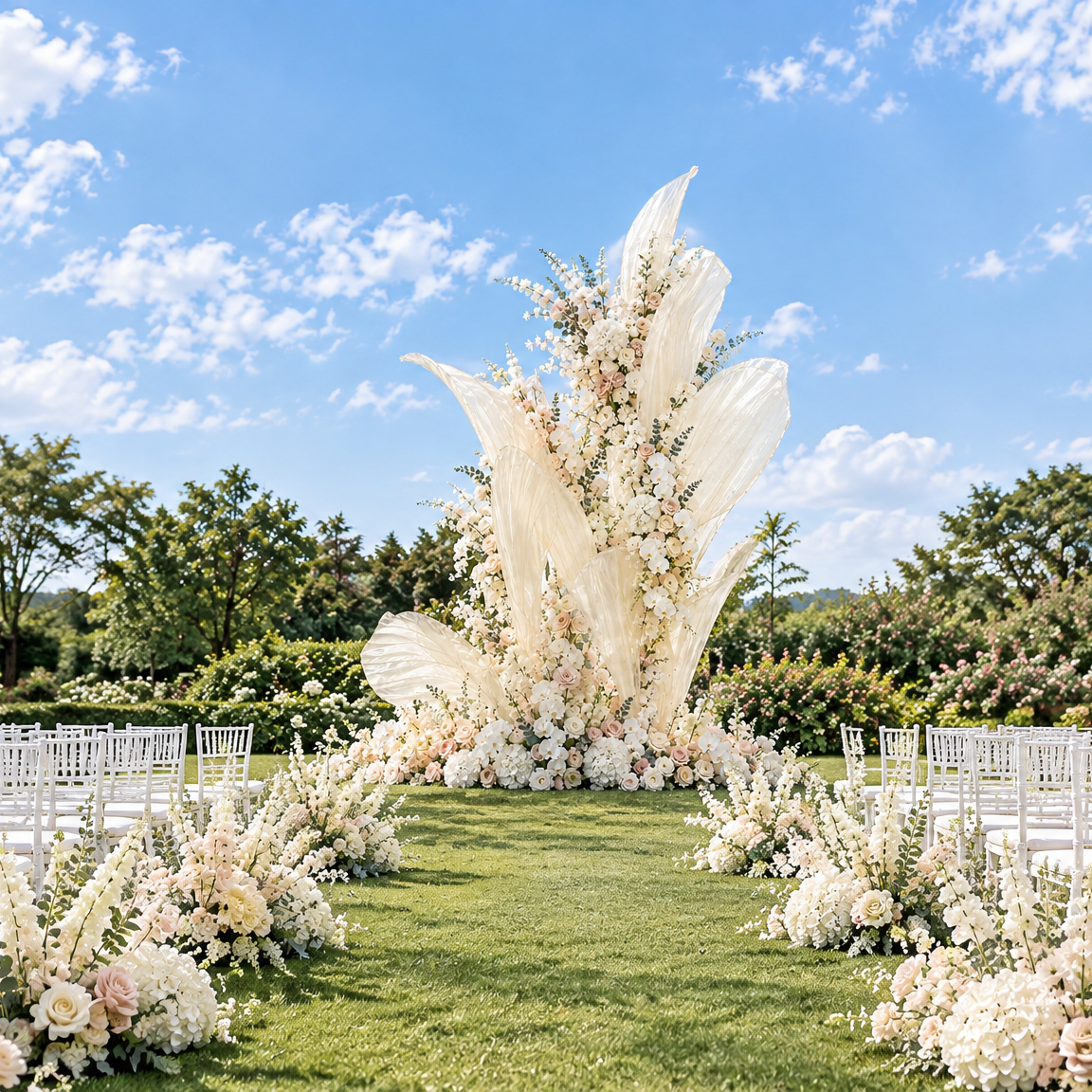 Flowerva Oversized Ivory Fabric Floral Installation for Weddings & Events (Without Artificial Flowers)