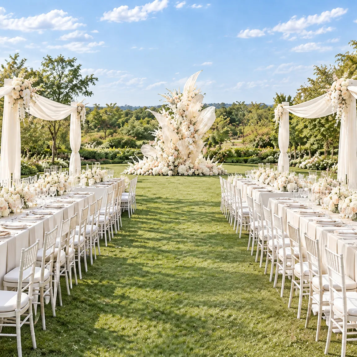 Flowerva Oversized Ivory Fabric Floral Installation for Weddings & Events (Without Artificial Flowers)