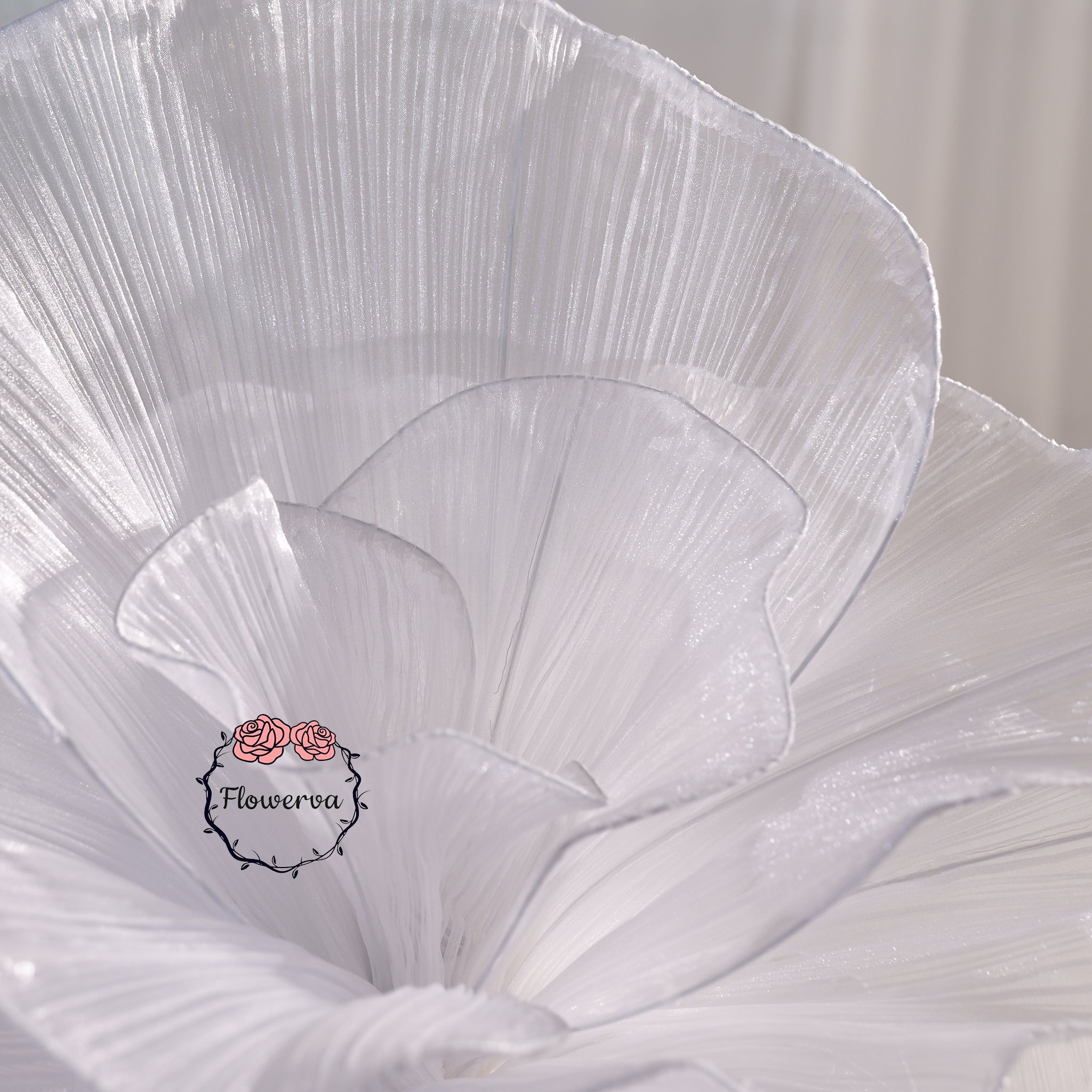 Close-up of handcrafted fabric flower centerpiece details