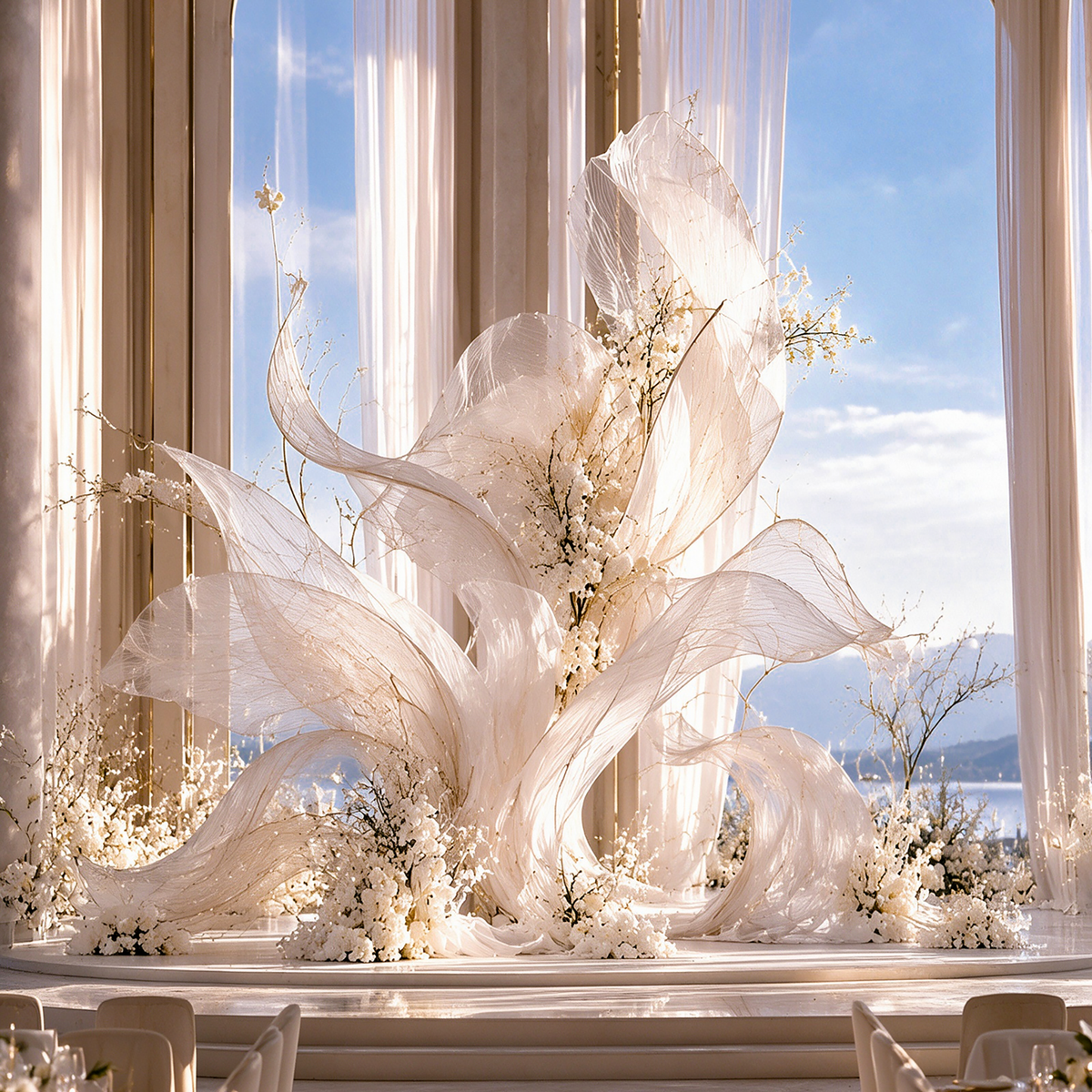 Flowerva Whisper Drift Fabric Decor | Luxury Wedding & Event Decor