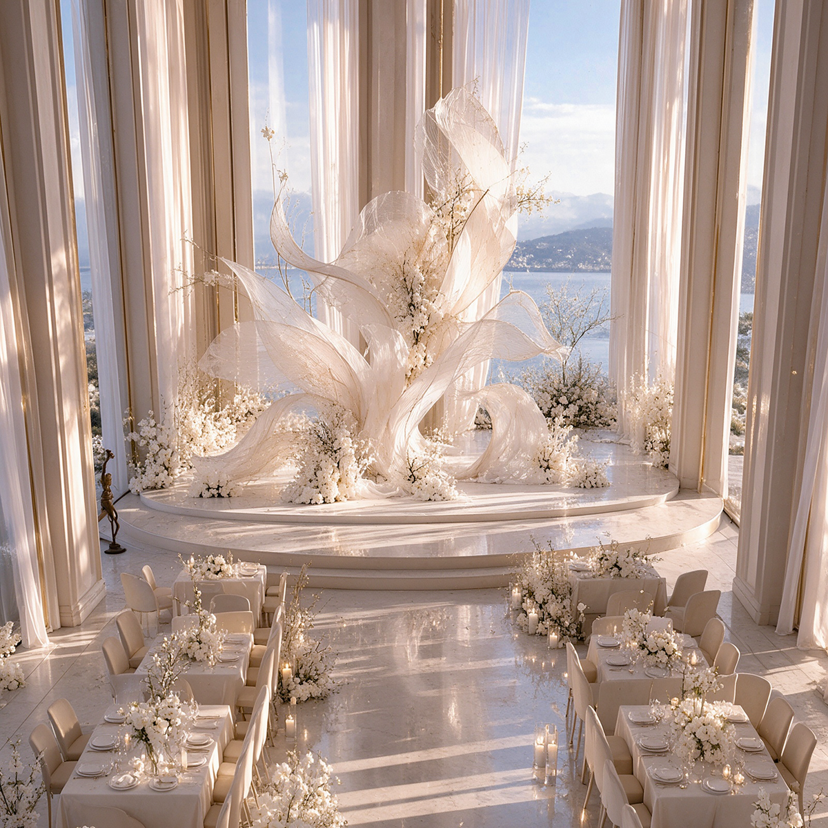 Flowerva Whisper Drift Fabric Decor | Luxury Wedding & Event Decor