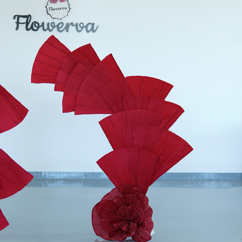 Flowerva Wine Red Double-Sided Fan-Shaped Wedding Decor