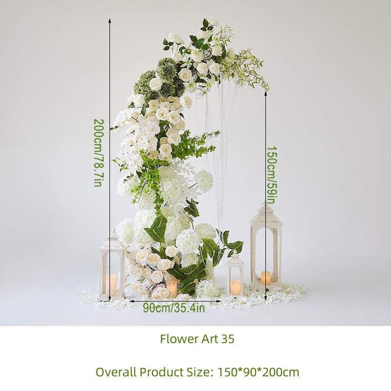 Fleurs de simulation blanc pur, feuilles vertes, décoration de mariage