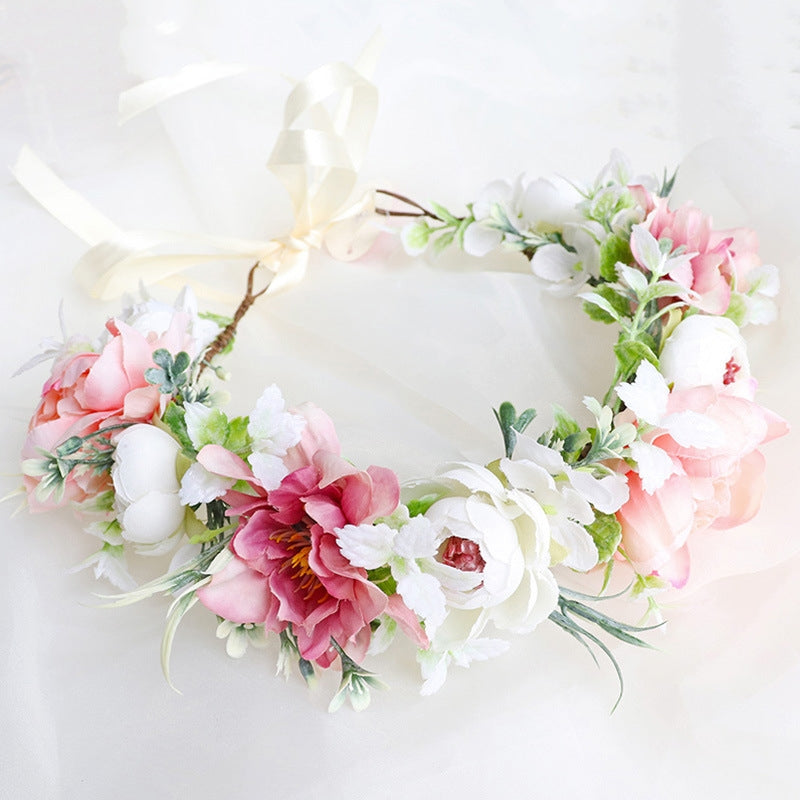 Bridal Wreath Headpiece Pink Peonies and Camellias