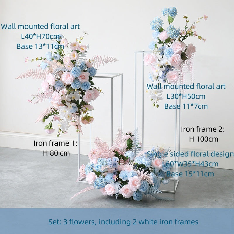 Pink And Blue Simulated Floral Arrangement Flower Stand Combination Birthday And Wedding Banquet Event Decoration Props
