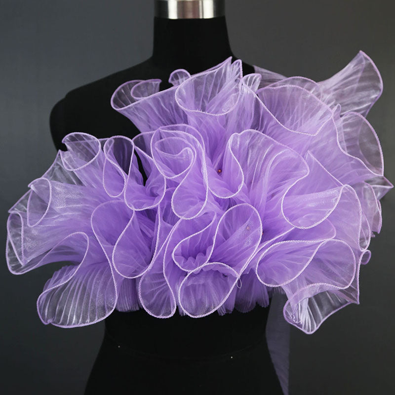 Tissu décoratif plissé transparent de robe de mariée de bord de lotus de grande vague