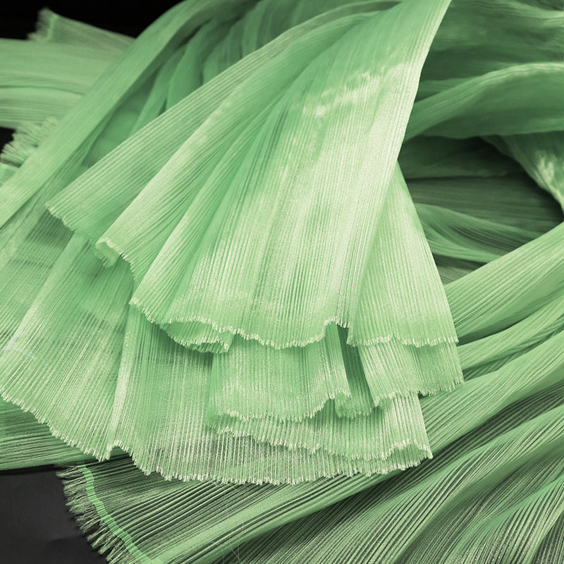 Flowerva Pink Green Glossy Pleated Texture Wedding Dress Styling Fabric