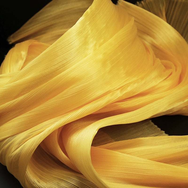 Flowerva Yellow Glossy Pleated Texture Wedding Dress Styling Fabric